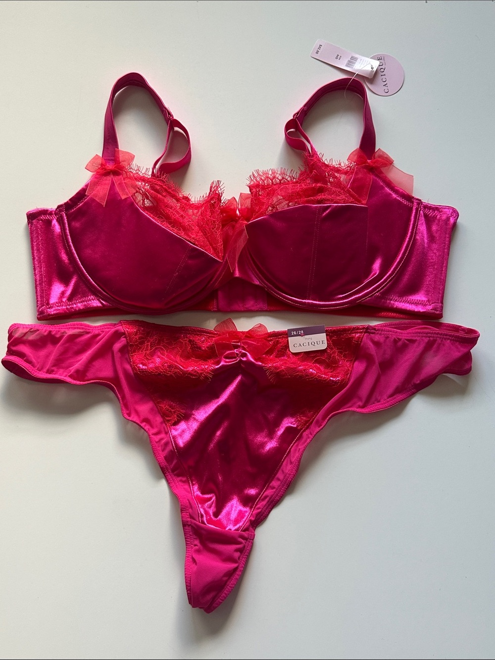 Cacique Balconette Pink Satin Lace Set Size 44D